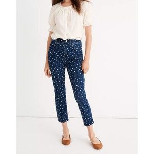 Madewell Women 25 Denim Jeans High Rise Slim Crop Boyjean Bleached Polka Dot 80s